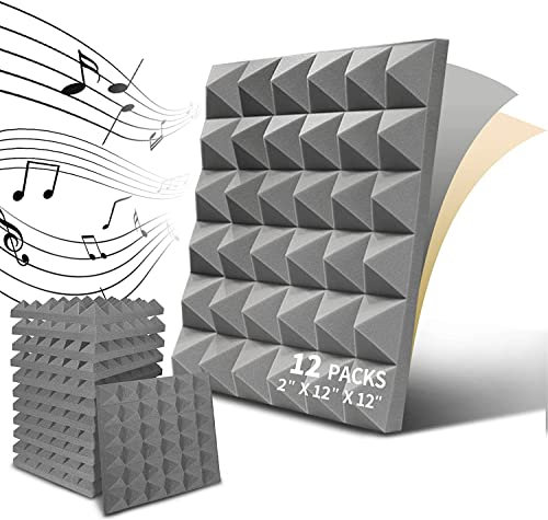 Akustikschaumstoff, 12 Stück Schaumstoff Pyramiden - Schallschutzmatte acoustic foam selbstklebend für Wand -Akkustikschaumstoffmatten（30 x 30 x 5 cm） (Gray)
