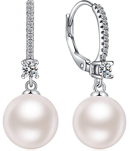 Orecchini Perle Donnain Argento Sterling 925 Leverback Orecchini Pendenti Perla Zrconi Diamantati Perle Gioielli Regali per Donne 10 mm