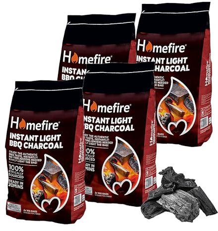Instant Light Barbecue Charcoal Bulk Buy - Pack of 8 x 1kg BBQ Instant Light Lumpwood Charcoal Grill Bags with Topline Card for Outdoor Barbecues, Fire Pit, Camping BBQs