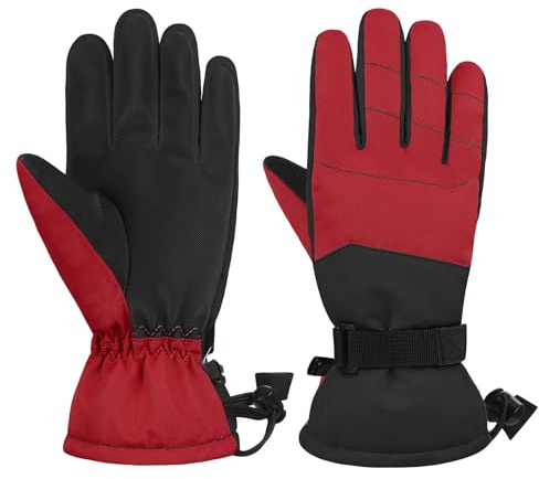 Durio Gants de ski pour enfants Gants de ski imperméables Gants chauds Convient aux enfants de 6 à 14 ans Rouge L (10-14 ans)