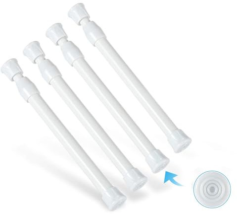 4Pcs Tension Rod, Goowin 18-28 cm Tension Rods for Windows, No Drilling Rustproof Spring Adjustable Tension Curtain Rod for Doors, Windows, Wardrobe Bars, Drying Support Rods (White)