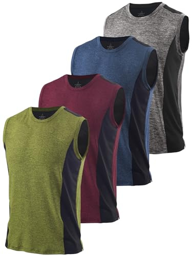 Ymmchy Men's Sport Tank Tops Workout Gym Vest Quick Dry Tops Training Sleeveless Shirt 4 Pack Dark Gray/Dark Blue/Wine Red/ArmyGreen XL