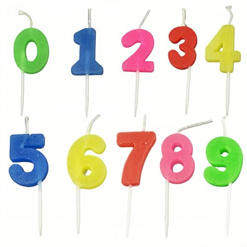 Set Candeline Compleanno Numeri 0-9. Candeline Torta 10 Pezzi Colorate - Feste Celebra con Stile!