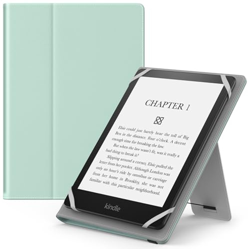MoKo Universal Case for 6,6.8,7 Kindle eReaders Fire Tablet- Kobo/Voyaga/Lenovo/Sony Kindle E-Book Tablet, Lightweight PU Leather Folio Shell Cover Case, with Hand Strap/Kickstand, Mint Green