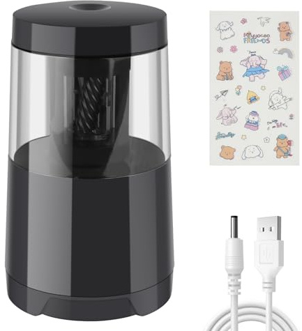 AUAUY Elektrisk pennvässare, bärbar elektrisk pennvässare för barn, automatiskt stopp, batteri/USB-driven universell pennvässare för pennor nr 2/färgpennor (6–12 mm)