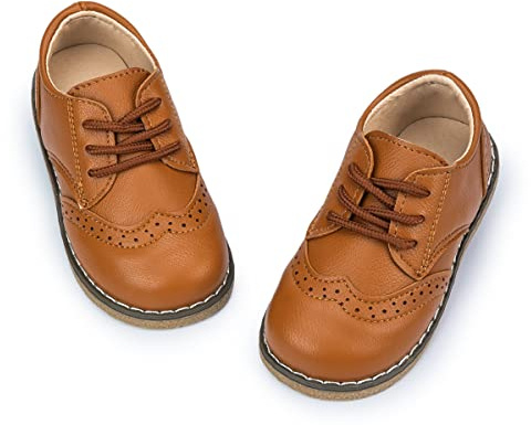 CENCIRILY Scarpe Oxford per bambini, con lacci, suola antiscivolo, mocassini bassi per bambini, scarpe classiche per uniforme scolastica, Marrone, 22 EU