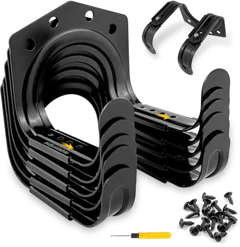 GZcaiyun 5 Stück Gartengerätehalter Haken, Teleskopischer Gerätehalter Schwerlast Doppelhaken für Garage, Garten, Fahrradschuppen, mit 20 Schrauben, 1 Schraubendreher (Schwarz)