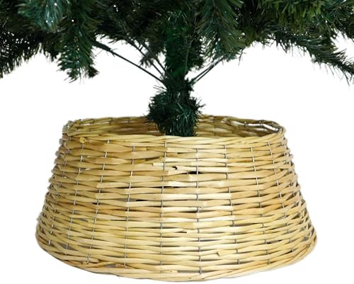 Falda de Árbol de Navidad, Natural, Mimbre, Base para Árbol de Navidad, Tamaño 37 cm Superior x 21 cm de Alto x 47 cm Inferior, Base Decorativa para Árbol, Ideal para Cubrir el Soporte del Árbol