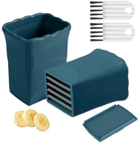 LUMOOM Cortador de frutas de acero inoxidable, 2 unidades, cortador de tazas, cortador de tazas, cortador de tazas, cortador de tazas multifuncional, cortador de cocina para fresa, plátano y verduras