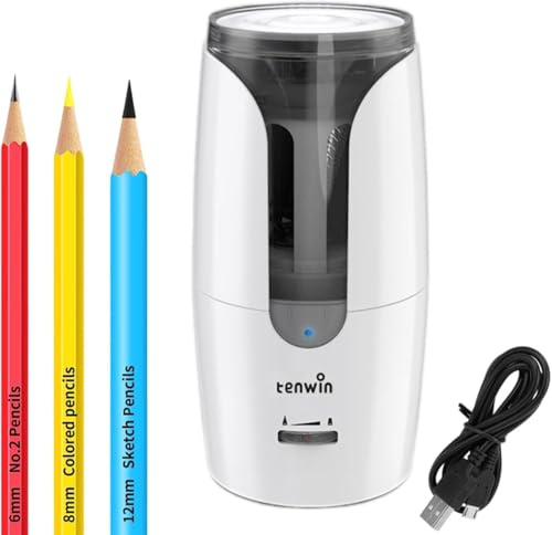 Elektrisk Pennvässare Spiralblad Pennvässare Med Behållare Usb-uppladdningsbar Student Automatisk Vässare För 6-12 Mm Färgpennor, White