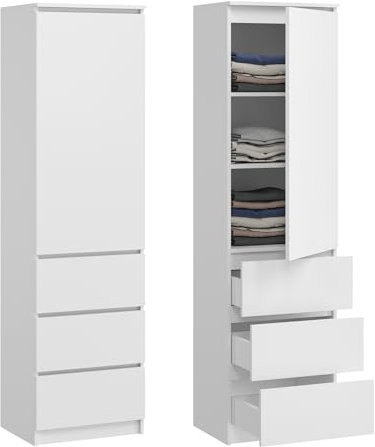 Home Collective Kleiderschrank, Garderobenschrank, Mehrzweckschrank mit 3 Einlegeböden & 3 Schubladen | Funktionaler Schrank für Schlafzimmer, Flur oder Arbeitszimmer | 50x40x180 cm (BxTxH) | Weiß