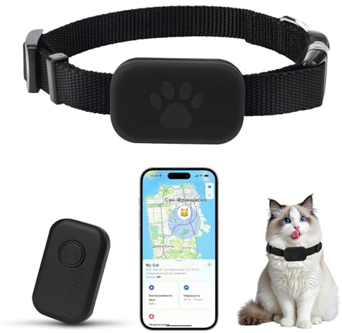 GPS Tracker Katze, Mini Tracker Ohne ABO für Katze, Verstellbarer Katzenhalsband, SmartTag Katzenhalsband für Halsbänder kleine Tiere Freigänger wasserdicht leicht (B)