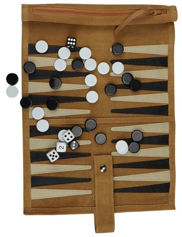 Backgammon spel - 34 x 26 cm Backgammon-brädspel | Klassiska strategibordsspel, läderbrädor, kompakt vikbar design, roliga klassiska brädspel - familj