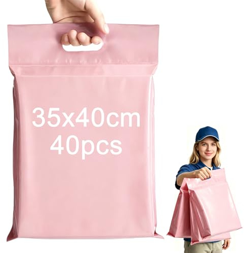 PDKKFF 40 pièces Enveloppe Plastique Expedition Roses 35x40cm, Pochette Envoie Colis Vinted avec Poignée, Emballage Colis Vinted, Autoadhésive Sac, Opaques Sachet pour Textiles et Boîtes à Chaussures