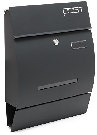 Wiltec Buzón V4 de pared o suelo 350 x 95 x 445 mm antracita con compartimento para periódico, mirillas y cerradura, acero galvanizado