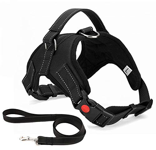 Musonic No Pull Dog Harness Breathable Adjustable Comfort Free Lead Included for Small Medium Large Dog Best for Training Walking M Black