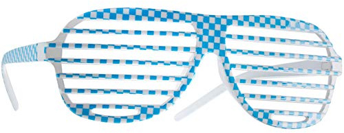 dressforfun retro Brille, Party Sonnenbrille, kariertes Gestell, für 90er Jahre Party, Oktoberfest, Ballermann Mottopartys, Fotobox Accessoires, Festival Gadget - Gitterbrille blau/weiß, 1 Stück