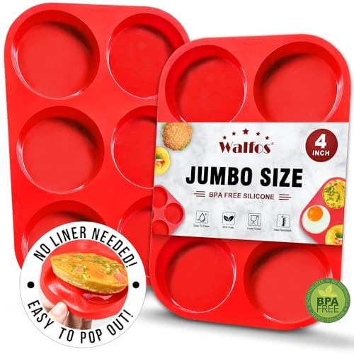 Walfos Yorkshire Pudding Tray 6 Cup Large Yorkshire Pudding Tray Giant Yorkshire Pudding Tray, Muffins Bakeware Silicone Non-Stick Premium Muffins Tray,Food Grade and BPA Free(Pack of 2)