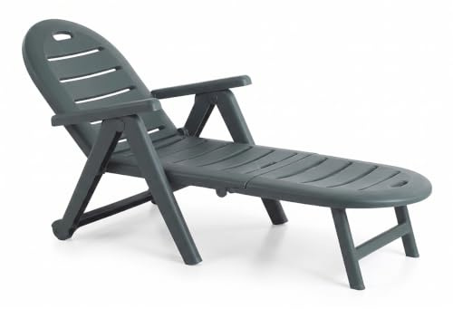 Shaf - Tumbona Caimán Ajustable para Jardín y Piscina – Respaldo Reclinable 4 Posiciones – Tumbona Exterior de Polipropileno Resistente a UV y Agua – con Ruedas – 195 x 72 cm - Color Verde