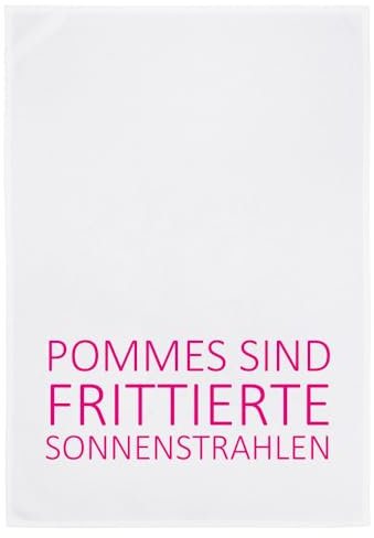 17;30 Hamburg Geschirrtücher Baumwolle, Küchentücher - Geschirrtuch Weiß, Pommes SIND FRITTIERTE SONNENSTRAHLEN in Pink - Geschenk, Geschenkidee mit Flair