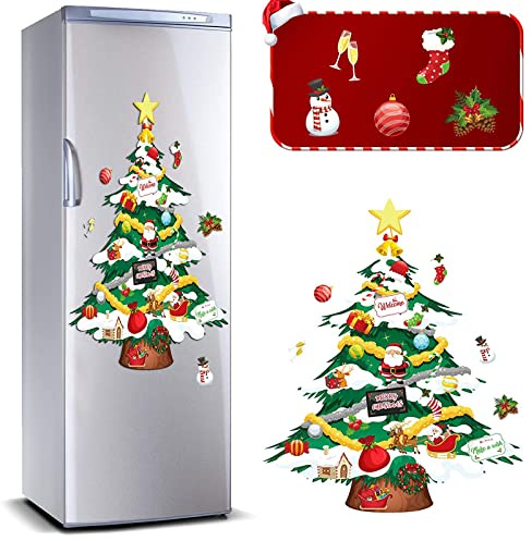 Outus - Juego de 9 piezas de imanes de nevera con diseño de muñeco de nieve para árbol de Navidad, calcomanías magnéticas para decoración de puerta de metal