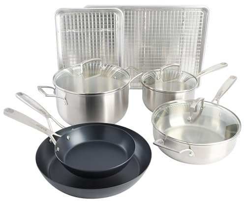 Babish 12 pezzi professionale multi-materiale in acciaio inox, acciaio al carbonio e set di pentole in alluminio con teglie
