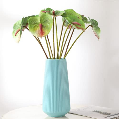 Lot de 8 fleurs de lys anthurium artificielles permanentes pour décoration de la maison, bouquet et feuille verte, décoration de festival de mariage, arrangement floral (vert)