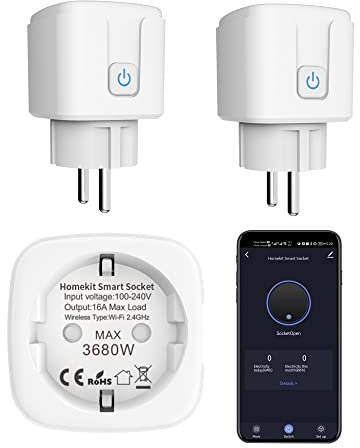 Presa intelligente WiFi: presa intelligente compatibile con Apple HomeKit, Siri, Alexa, Google Assistant, telecomando vocale e app, spina WiFi con timer/programmazione (confezione da 2)