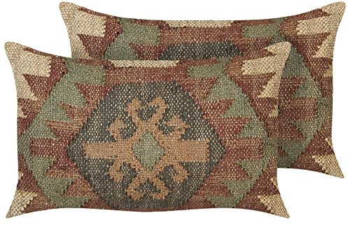 Beliani Kelim Dekokissen 2er Set Jute u. Wolle braun/bunt 30x50 cm orientalisch Cumbum
