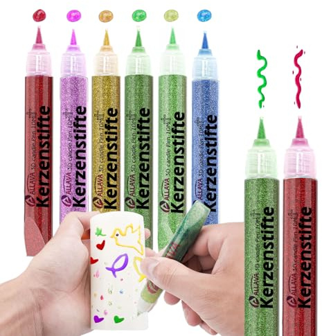 ALLAVA Set med 6 vaxpennor för ljus, 10 ml, perfekt för att dekorera och skapa dopljus