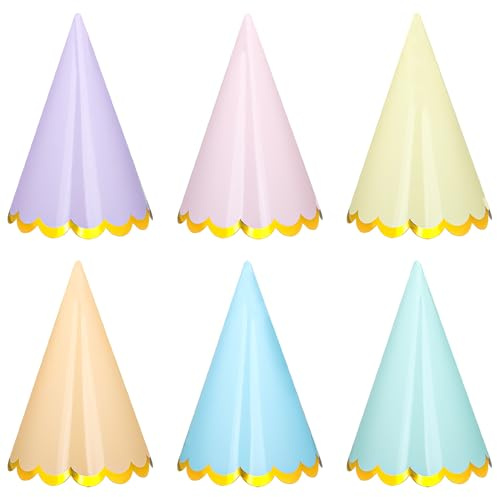 Fairooth 24 Pcs Pastel Birthday Party Hats Colorful Cone Birthday Hats Rainbow Cone Paper Hat with Elastic String for Baby Shower Bridal Wedding Party Supplies