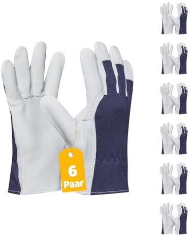Gebol Eco Driver, 6 Paar Arbeitshandschuhe für Herren aus robustem Ziegenleder mit Baumwoll-Polyester Rücken für Bau, Garten & Mechanik, L (Gr. 9)