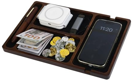 Acacia Wood Desktop Organizer Tray, Multipurpose Wooden Desk Storage Tray with Pen Slot, 29.5x19.2cm Office Organizer for Stationery/Glasses/Jewelry, Lightweight Home & Office Decor (Brown)
