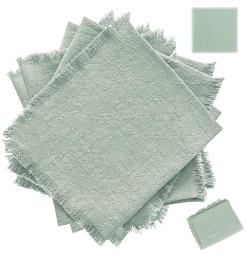Servilleta de Lino, Juego de 6 Servilletas, Borla Servilleta de Tela, 42 x 42 cm Servilletas de Tela Artesanal, Servilletas de Cóctel, Adecuadas para Bodas y Buffets, Cumpleaños, Verde