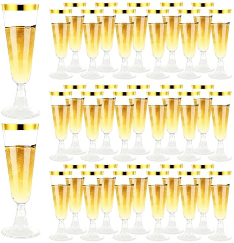 QinOustore 100 Bicchieri Flute in Plastica Riutilizzabili 160 ml – Calici da Champagne Trasparenti per Birra, Vino, Cocktail, Feste, Compleanni, Matrimoni, Natale