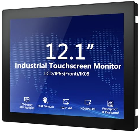 NORQIN Monitor Táctil Industrial 12 Pulgadas,Pantalla LCD IP65 Impermeable con Toque Capacitivo de 10 Puntos,Montaje VESA,HDMI/VGA/DVI/USB,Pantalla Robusta para Quioscos,POS,Médico & Industrial