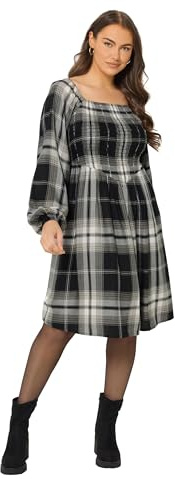 Yours Curve Check Shirred Mini Dress - Women's - Plus Size Curve Black