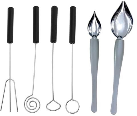 VEOIRXU 6 Piezas Herramientas Decorativas de Acero Inoxidable 2 Pcs Cuchara Decorativa + 4 Pcs Tenedores Decorativa Tenedores de Fondue Cucharas de Dibujo Para Salsa Decoración de Postre DIY Chocolate