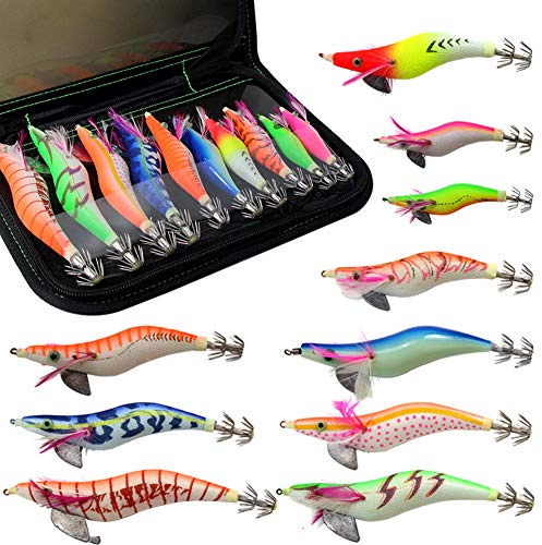 Croch 10 Pezzi Tonanare Esche Gamberetti Luminose Adatto per la Pesca di Polpo, Seppia, Calamari