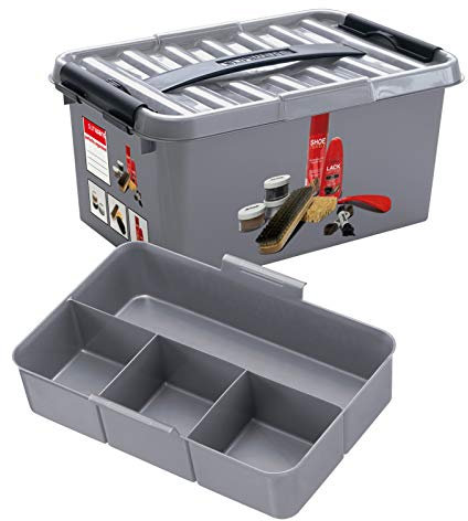 Sunware Q-Line Schuhputzbox + 1 Einsatz - 6 Liter - 30 x 20 x 14 cm - grau/schwarz