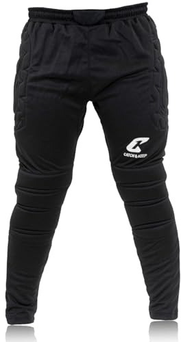 CATCH & KEEP Pantaloni Portiere Lunghi Flight Protecion con Protezione - Pantaloni Portiere Imbottiti Premium - Abbigliamento portieri per Uomini, Donne e Bambini - Imbottitura Protettiva (XL, Nero)