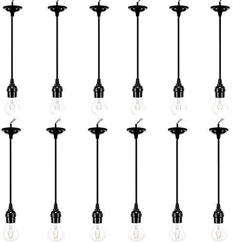 ACBungji 12 Packs Pendant Light Kit Cord, Hanging Light Socket Lamp Holder with Adjustable 4ft Lantern Wire Screw in E26 Edison Base Bulb for Kitchen Dining Room,Black
