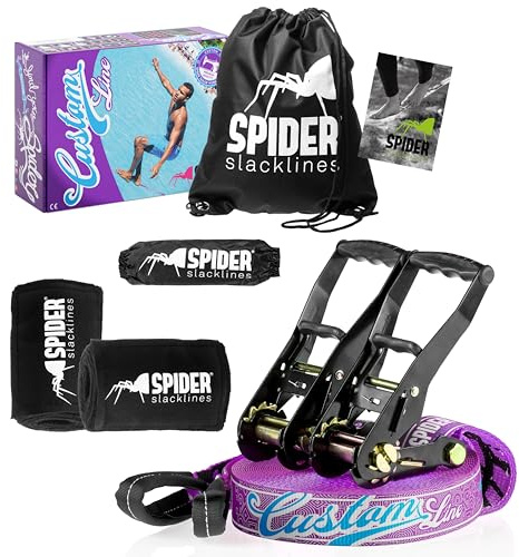 Spider Slacklines - Custom Slackline Kit for Experienced or First-time slackliners with Balancing - Complete Set of Webbing Length 25m with 2X Ratchets