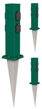 ledscom.de 3 Tomas de jardín Columna Polly con Pica de Tierra para Exteriores, IP44, 4 vías, Acero Inoxidable, Cuadrada, Verde, 40cm
