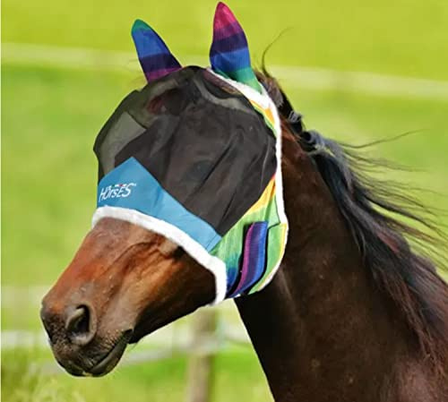 Horses, Maschera Cavallo Antimosche, Maglie Fini con Orecchie in Tessuto Forato per Protezione da Mosche e Moscerini, Concepita per la Protezione Ottimale del Cavallo