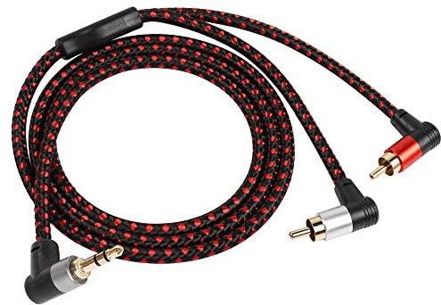 RIIEYOCA 90 Grad rechtwinkliges 3.5mm zu 2 RCA Kabel 3FT, 2RCA Male zu 3.5mm TRS Male Stereo Y Splitter Adapter für Smartphone, Lautsprecher, MP3, Tablet & mehr
