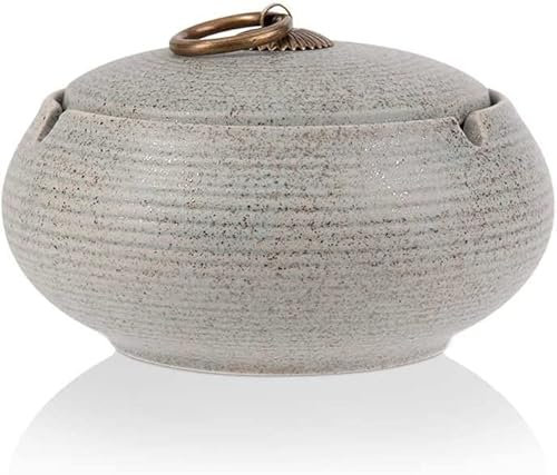 AF-WAN Retro Keramik, Aschenbecher mit Deckel für Draußen, Einfachheit Zigarren Aschenbecher für Zuhause und Büro Dekoration (11X7.2cm) (Grau)