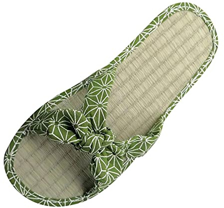 QWUVEDS Zapatillas de estar por casa para mujer, pantuflas de verano para mujer, sandalias planas, cómodas y antideslizantes, sandalias silenciosas de ratán, zapatillas de mujer baratas, verde, 37 EU