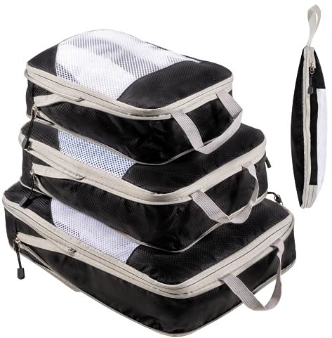 Organisateur Valise Rangement Valise Organisateur Sac de Compression Voyage Organisateur de Valise Imperméable Bagage Sac Compression pour Voyage Maquillqage Vêtement Pochette Voyage, Noir 3 Pièces