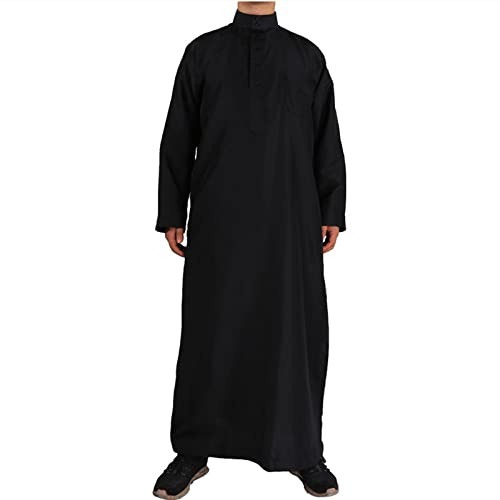 Générique Djellaba Homme Musulman Col Montant Islamique Vêtements De Prière Qamis Caftan Manche Longue Couleur Unie Moyen-Orient Pakistan Caftan Musulmans Musulman Chemise De Nuit Longue